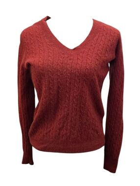 J. Crew Rust Cable-Knit V-Neck Sweater